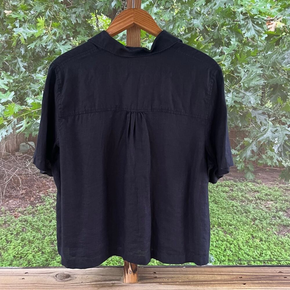 Boden Women's Black 100% Linen Short Sleeve Button Front Top Size 16-18 - Picture 2 of 5